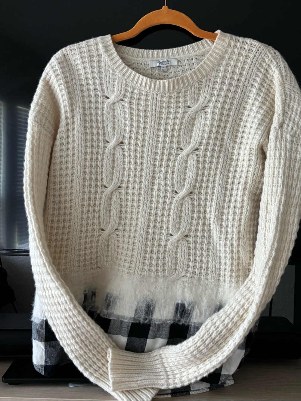 Madewell Cream Cable-Knit Crewneck Sweater merino wool